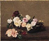 Basket Canvas Paintings - A Basket of Roses